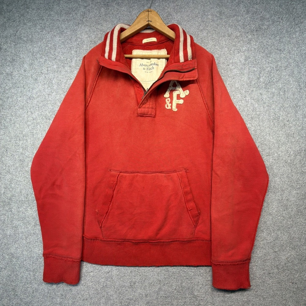 Vintage Abercrombie & Fitch Sweatshirt 1/4 Zip Red XL Varsity Preppy Y2K